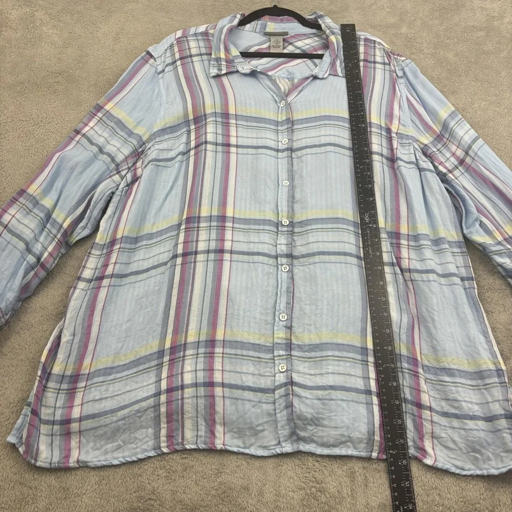 Catherines Button Up Shirt Womens 3X‎ Blue Pink Plaid Lightweight Beachy Casual - Picture 8 of 15